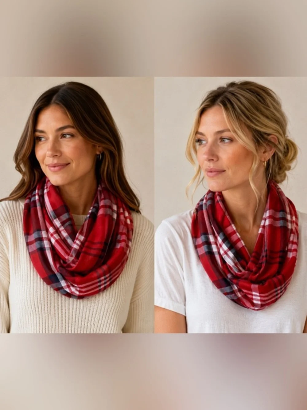 NWOT Red Plaid Infinity Scarf - Picture 1 of 6